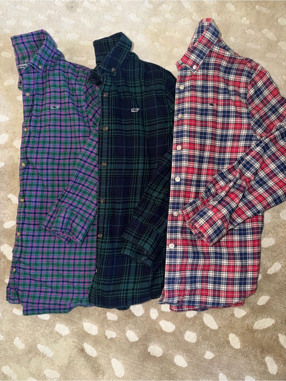 Vineyard Vines Kids Plaid Button-Down Trio in Purple, Green & Red